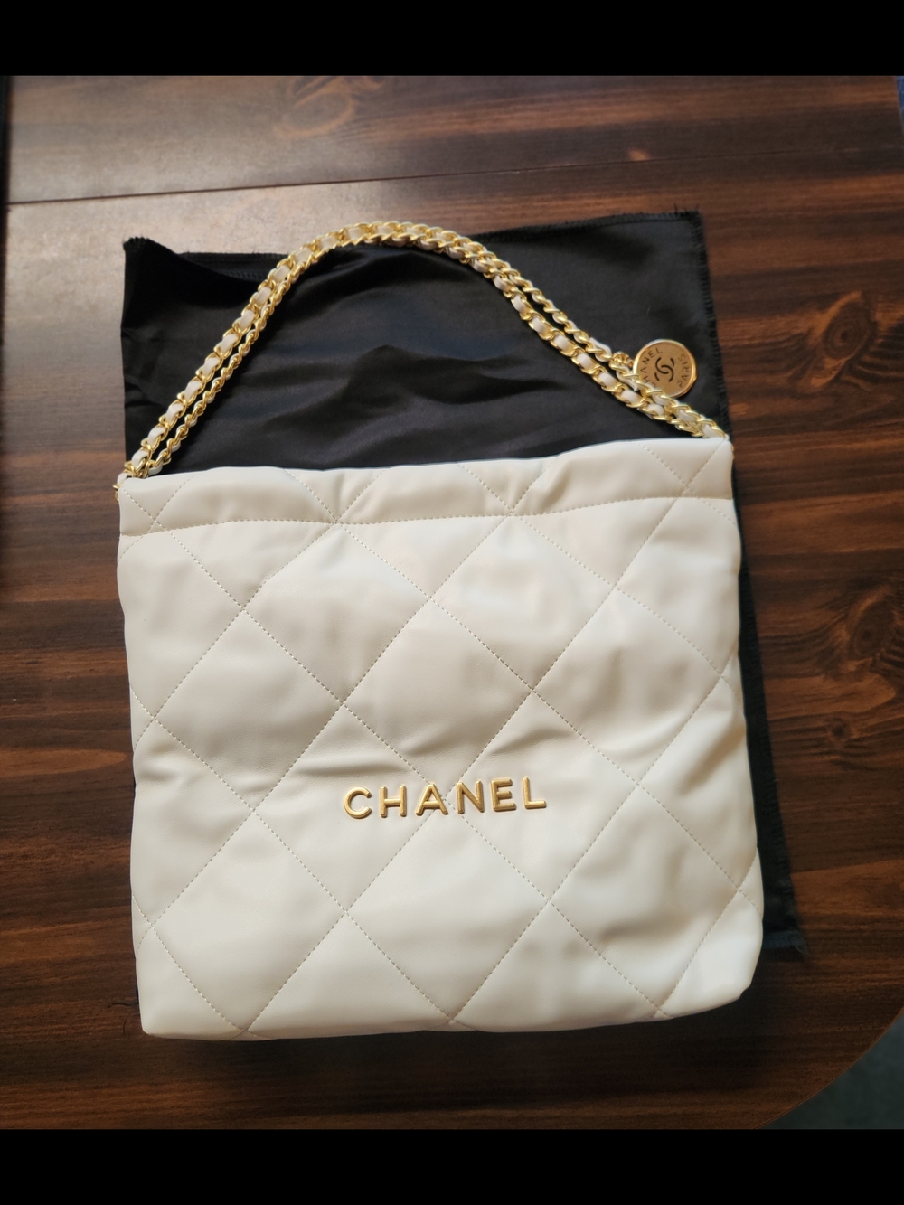 Chanel Quilted Leather Shoulder Bag in White with Gold Chain